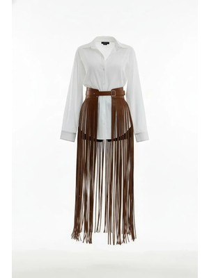 Çamaşır Kenti Taba Etek Uzun Püsküllü Suni Deri Etek - BRF1003