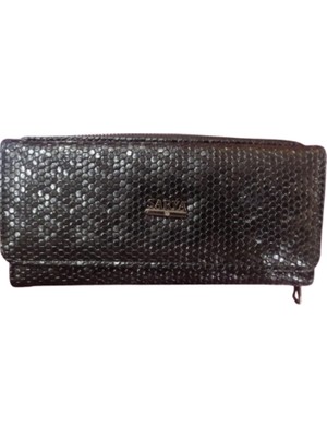 Zy Plus Siyah Desenli Suni Deri Portföy Cüzdan 19X10 cm
