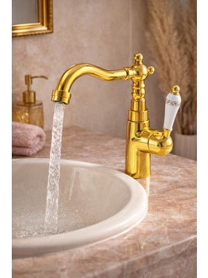 HT Prima Rustik Lavabo Bataryası Seramik Kollu Klasik Tasarım