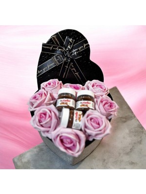 UltraMint Pembe Güllü Mini Nutella Hediye Kutusu, Sevgililer Günü Için Özel