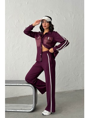 Lior Design Bordo Yumuşak Dokulu Biyeli Palazzo Pantolon ve Garnili Gömlek Alt Üst Takım BCHN-25261025