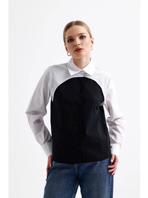 Lior Design Siyah Blok Garnili Özel Tasarım Poplin Dokuma Gömlek BC24YG1103