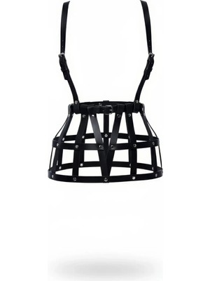 Çamaşır Kenti Siyah Etek Deri Kafes Yapılı Perçin Detaylı Etek Mini Etek - BRF1252