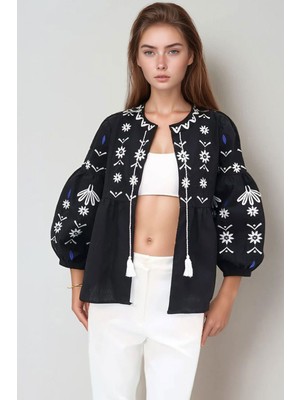 Lior Design Siyah Balon Kol Nakışlı Ceket BCHESQ-251009