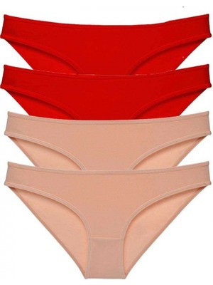 MiraLive 4 Adet Eko Set Likralı Kadın Slip Külot Kırmızı Ten