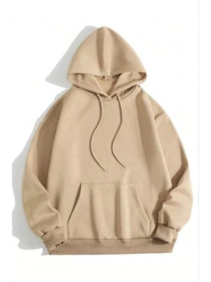 Kadın 3 Iplik Pamuklu Kapşonlu Sweetshirt - Bej