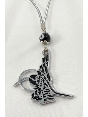 El Yapımı Siyah Cam Nazar Boncuğu Osmanlı Tuğrası Dikiz Aynası Süsü