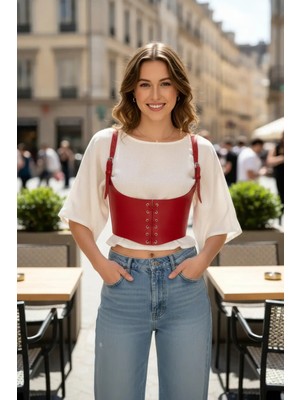 Çamaşır Kenti Kırmızı Kadın Kemer Bağcıklı Korse Stil Geniş Bel - BRF1428