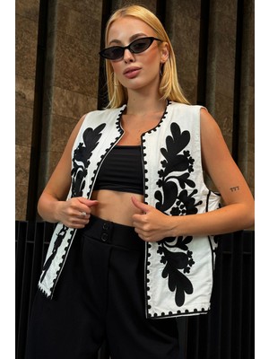 Lior Design Siyah Nakış Işlemeli Özel Tasarım Keten Yelek BCHESQ-251129