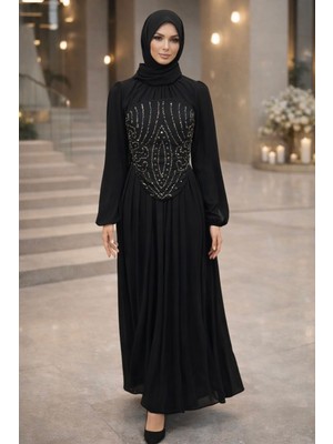 Hiramir Kadın Taş Işlemeli Çıkarılabilir Yelekli Şifon Abiye Elbise YZ2509