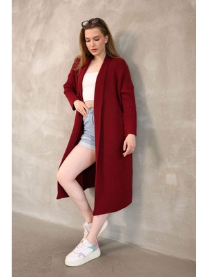 Lior Design Bordo Maxi Boy Triko Hırka BCES-252037