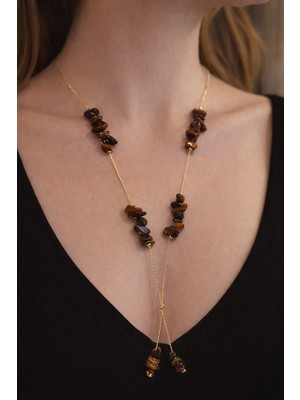 TRENDHAZAN Kobra Zincirli Kaplan Gözü Doğaltaş Kravat Kolye