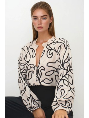 Lior Design Bej Kordone Nakışlı Premium Dokuma Gömlek BCHESQ-251149