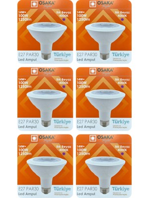 Avarson (6 Adet) Osaka 14W (100W) Ilık Beyaz (Günışığı) (4000K) E27 Duylu (Kalın Duy) LED PAR30 Ampul