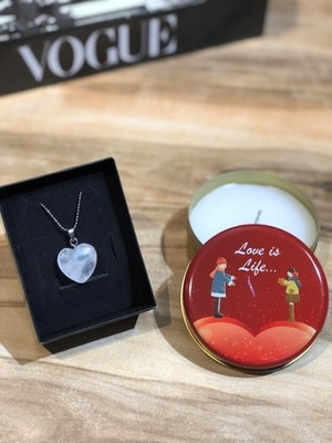 UltraMint Aşk Kalpli Doğal Taş Kolye ve Metal Kutuda Mum, Sevgililer Günü Hediyesi