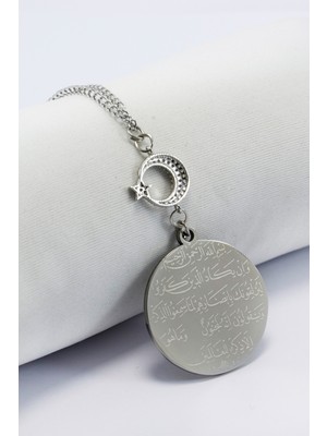 Parlak Taşlı Çelik Ayetel Kürsi Nazar Ayeti Hilal Araba Dikiz Aynası Süsü