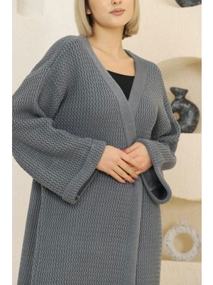 Lior Design Gri Duble Kol Uzun Tesettür Triko Hırka BCES-253000