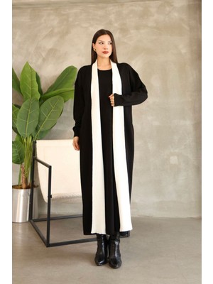 Lior Design Siyah Bisiklet Yaka Elbise ve Hırka Tesettür Alt Üst Takım BCES-252024