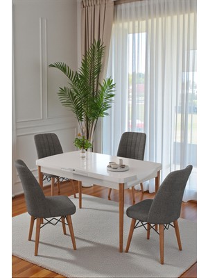Kaktüs Avm 80X170CM Mutfak Masası Takımı | 4 Kişilik Açılır Masa Sandalye Takımı | Yemek Masası | Masa Takımı - Beyaz Masa - Antrasit