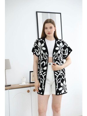 Lior Design Siyah Yarım Kol Desenli Triko Hırka BCES-252007