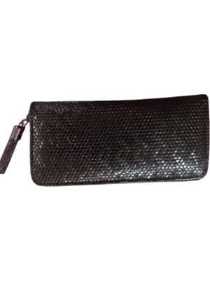 Zy Plus Siyah Desenli Suni Deri Portföy Cüzdan 19X11 cm