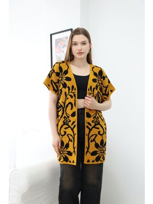 Lior Design Hardal Yarım Kol Desenli Triko Hırka BCES-252007