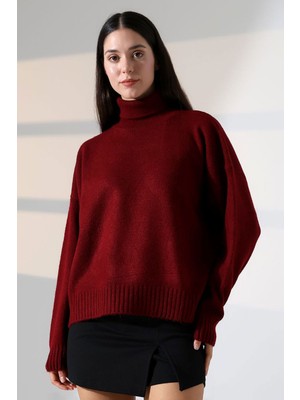 Lior Design Bordo Boğazlı Yumuşak Dokulu Triko Kazak BCES-252023