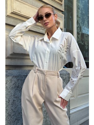 Lior Design Beyaz Çiçek Motifli Premium Gömlek BCHESQ-251155