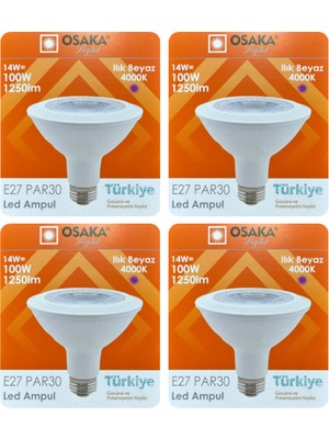 Avarson (4 Adet) Osaka 14W (100W) Ilık Beyaz (Günışığı) (4000K) E27 Duylu (Kalın Duy) LED PAR30 Ampul