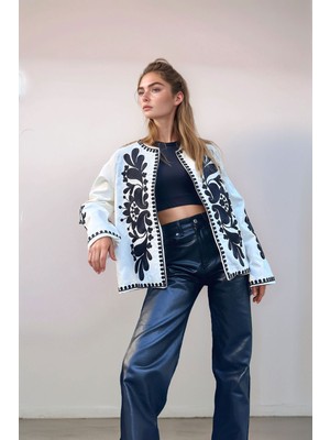 Lior Design Ekru Astarlı Nakışlı Ceket BCHESQ-251026