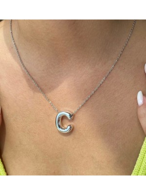 Linda Shop Gümüş Renk C Harf Balon Çelik Kolye