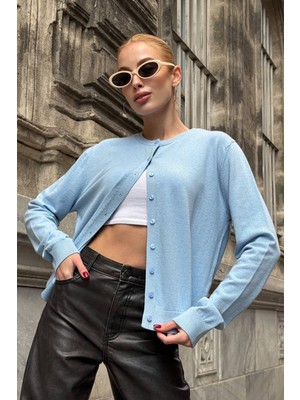 Lior Design Bebe Mavi Bisiklet Yaka Düğmeli Triko Hırka BCHZCK-251267