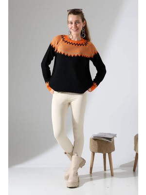 Lior Design Siyah Bisiklet Yaka Kar Desenli Triko Kazak BCES-252028