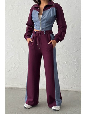 Lior Design Mürdüm Kot Kumaş Garnili Yumuşak Dokulu Pantolon Ceket Takım BCHN-25261021