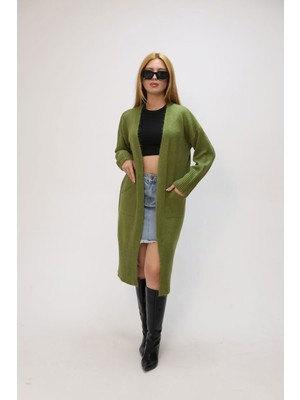 Lior Design Zeytin Yeşili Salaş Yumuşak Dokulu Triko Hırka BCES-252009