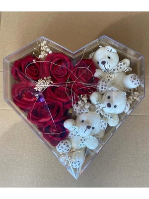 UltraMint Ledli Kalp Kutuda Gül ve Ayıcık Süslemeli Sevgililer Günü Hediye