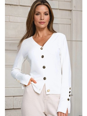 Lior Design Ekru Yumuşak Dokulu Düğme Detaylı Hırka BCBSK-25700-3007