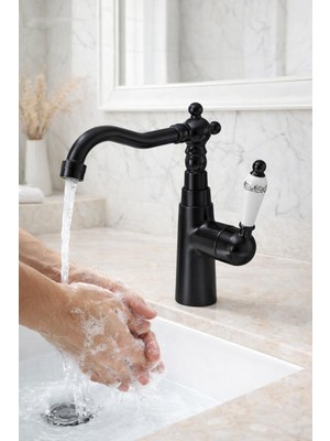 HT Prima Rustik Lavabo Bataryası Seramik Kollu Klasik Tasarım