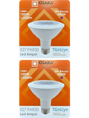 Avarson (2 Adet) Osaka 14W (100W) Ilık Beyaz (Günışığı) (4000K) E27 Duylu (Kalın Duy) LED PAR30 Ampul