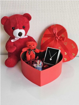 UltraMint Sevgiliye Kalpli Hediye Kutusu, Peluş Ayı, Kar Küresi, Gül Buketi, Kolye