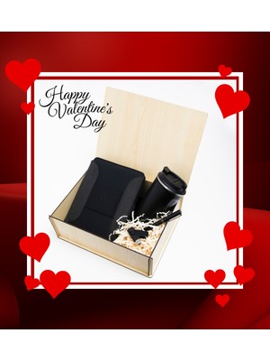 UltraMint Sevgililer Günü Hediye Kutusu Siyah Wifi Şarjlı Ajanda, Termos, Usb, Roller Kalem