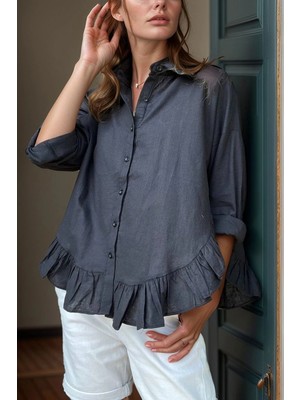 Lior Design Siyah Eteği Fırfırlı Vual Salaş Gömlek BCBSK-25700-3570