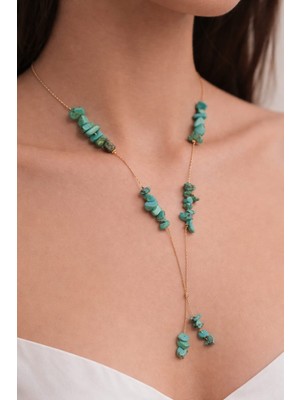TRENDHAZAN Kobra Zincirli Turkuaz Doğaltaş Kravat Kolye