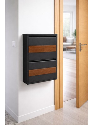 Arinna 2'li Antrasit Metal Ayakkabılık ( Ahşap Desenli )