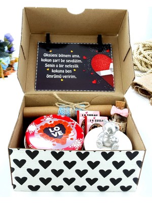 UltraMint Şirin Kalp Desenli Beyaz Kutuda Sevgililer Günü Hediye Seti
