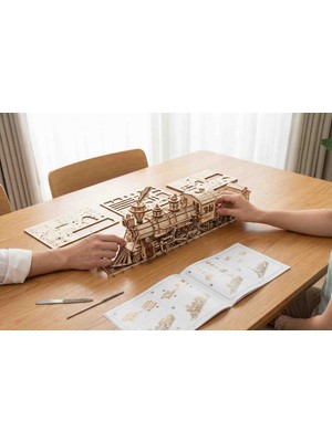 Tepeden Tırnağa 3D Ahşap Puzzle Tren Lokomotif Maketi - 50CM Büyük Boy - Hareketli Mekanizmalı Dekoratif Yapboz