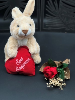 UltraMint Sevimli Peluş Tavşan ve Kalp Yastık Sevgililer Günü Hediye Seti