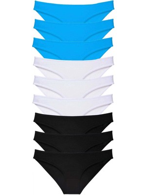 MiraLive 9 Adet Süper Eko Set Likralı Kadın Slip Külot Siyah Beyaz Mavi