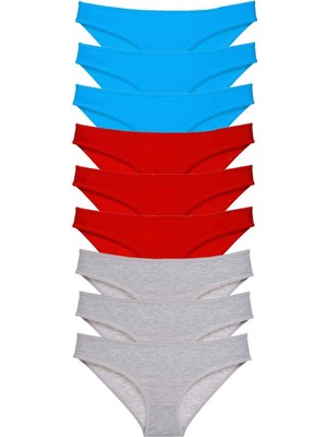 MiraLive 9 Adet Süper Eko Set Likralı Kadın Slip Külot Kırmızı Gri Mavi