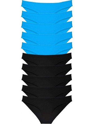 MiraLive 10 Adet Eko Set Likralı Kadın Slip Külot Siyah Mavi